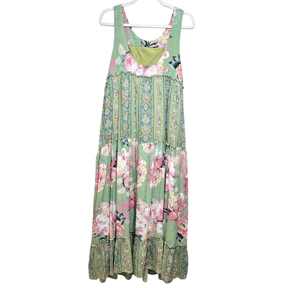 NWT Davi & Dani Vintage Print Tiered Maxi Dress Sage Green Medium Floral - Picture 7 of 16